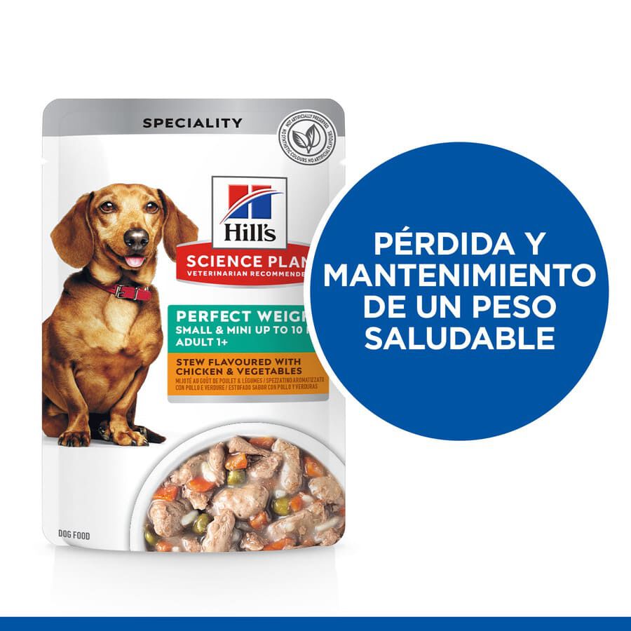 48 sobres x 80 g Hill's Science Plan Perfect Weight Adult Small y Mini estofado de pollo y vegetales sobre para perros &iexcl;Pack ahorro!, , large Imagen numero 3
